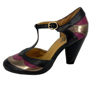 Seychelles Veronica T-Strap Spectator Pumps Size 6 Leather Black Pink Bronze